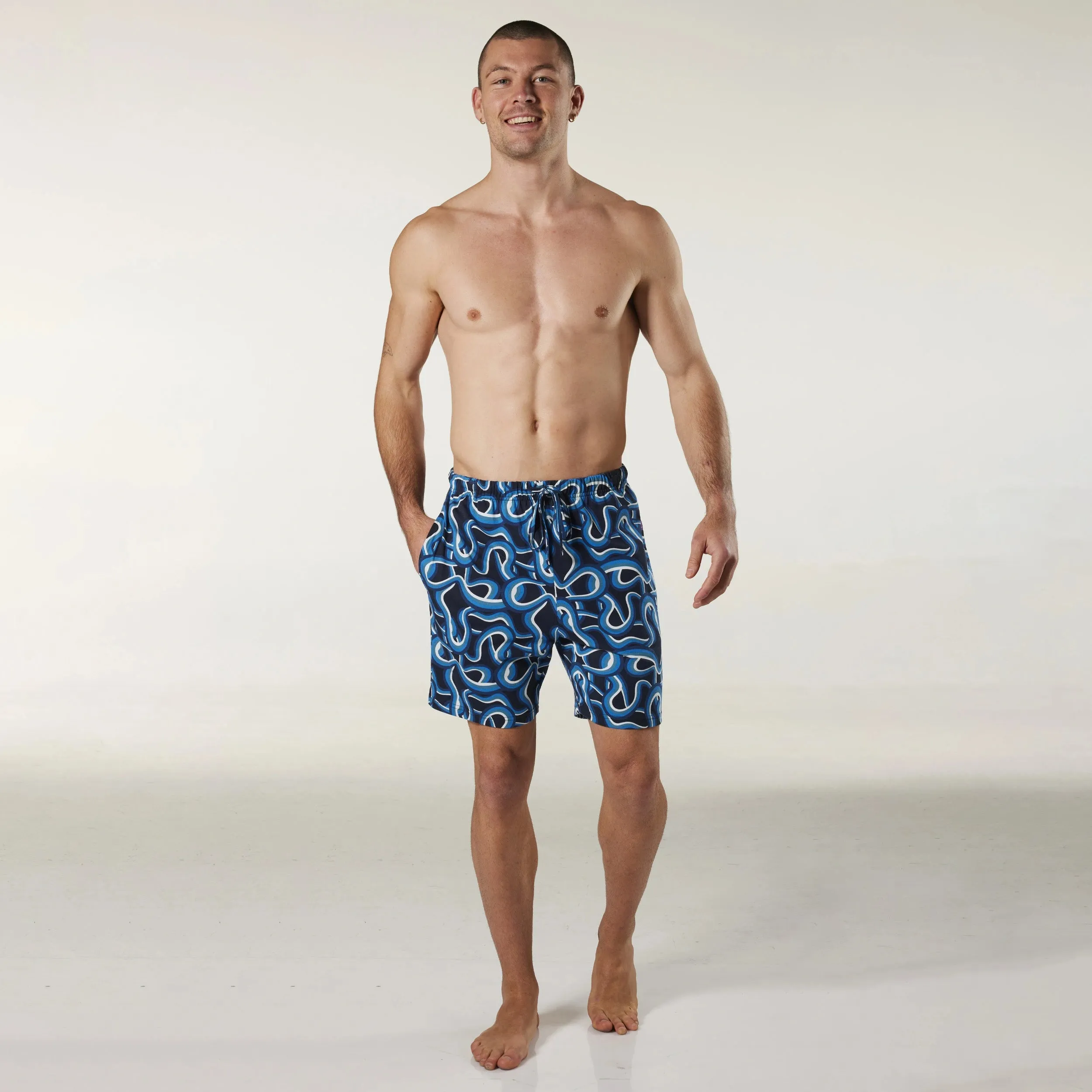 Men's Summer Swirl Cotton Knit Sleep Short - Navy