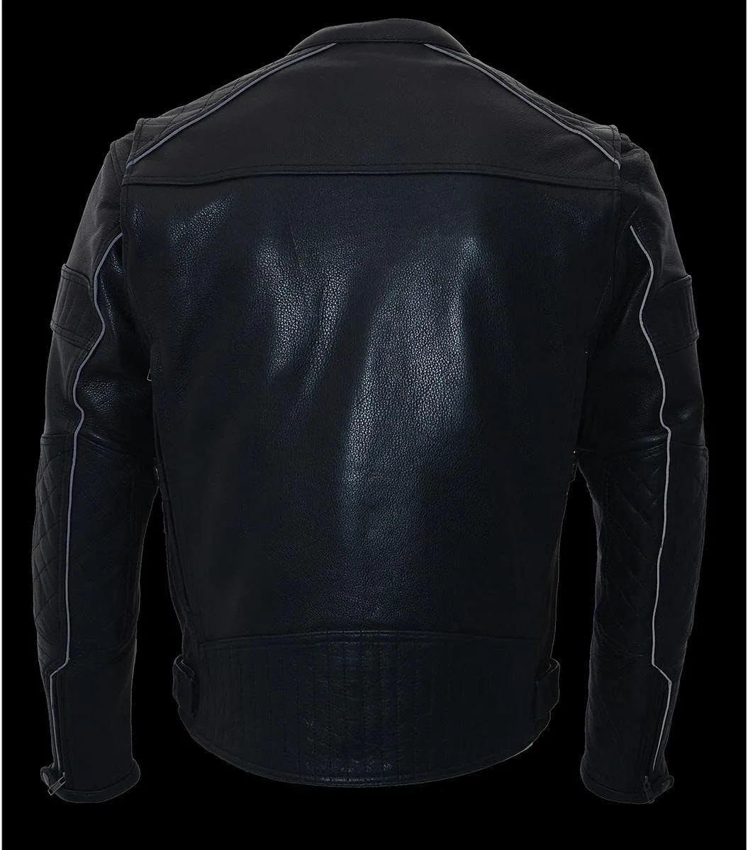Milwaukee Leather MLM1545 Men's Quilted Pattern Triple Vent Black Leather Scooter Jacket