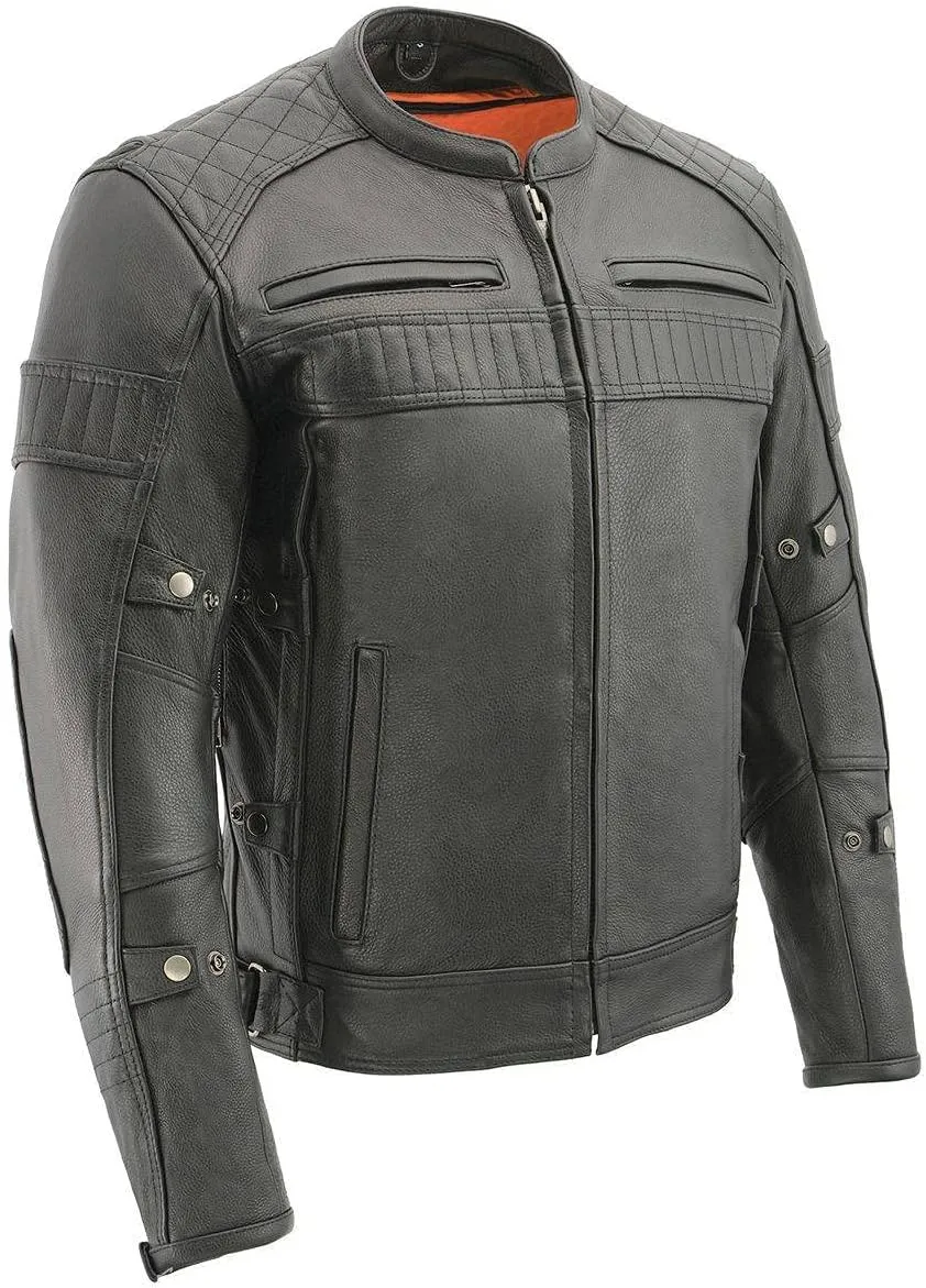 Milwaukee Leather MLM1545 Men's Quilted Pattern Triple Vent Black Leather Scooter Jacket