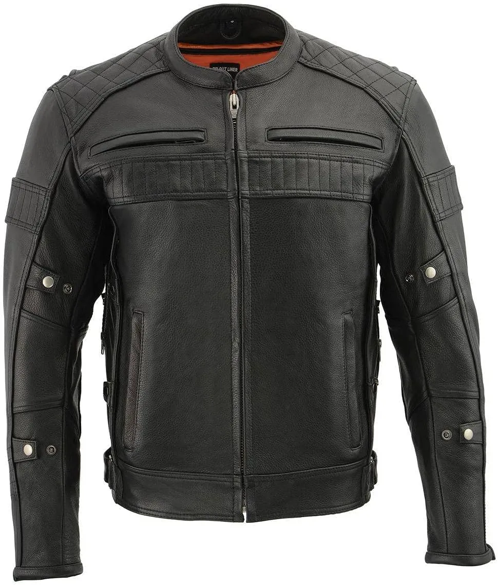 Milwaukee Leather MLM1545 Men's Quilted Pattern Triple Vent Black Leather Scooter Jacket