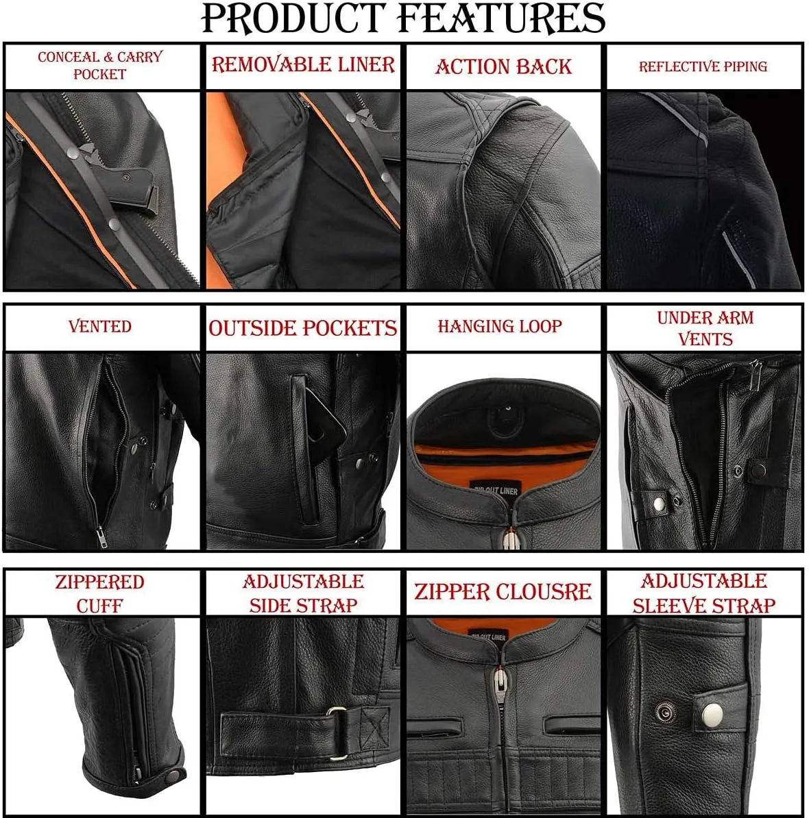 Milwaukee Leather MLM1545 Men's Quilted Pattern Triple Vent Black Leather Scooter Jacket