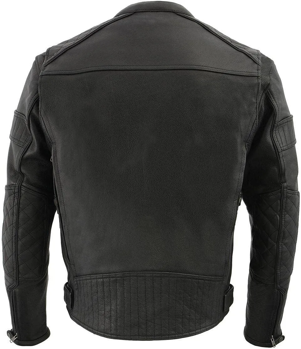 Milwaukee Leather MLM1545 Men's Quilted Pattern Triple Vent Black Leather Scooter Jacket
