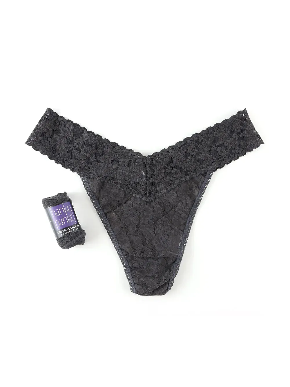 Original Rise Signature Lace Thong In Granite - Hanky Panky