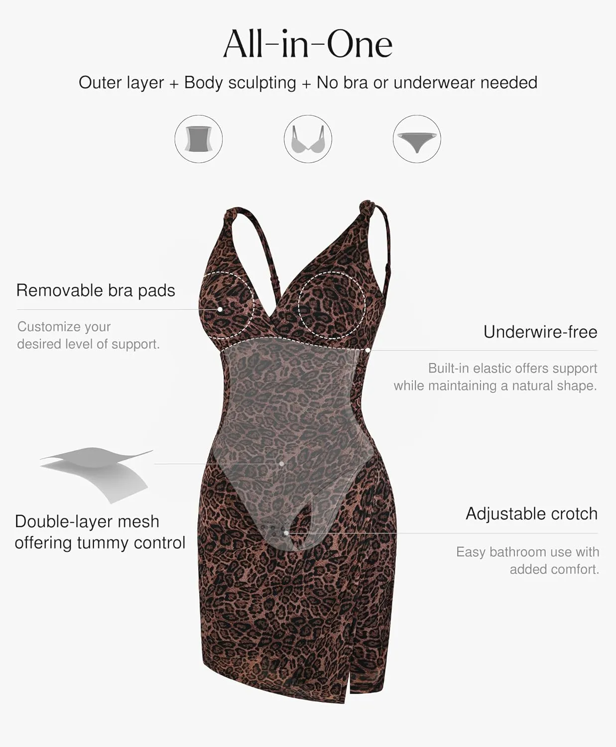 Popilush Mini Dress for Women V Neck Beach Vacation Clothes Summer Party Side Slit Cocktail Dress With Built in Shapewear