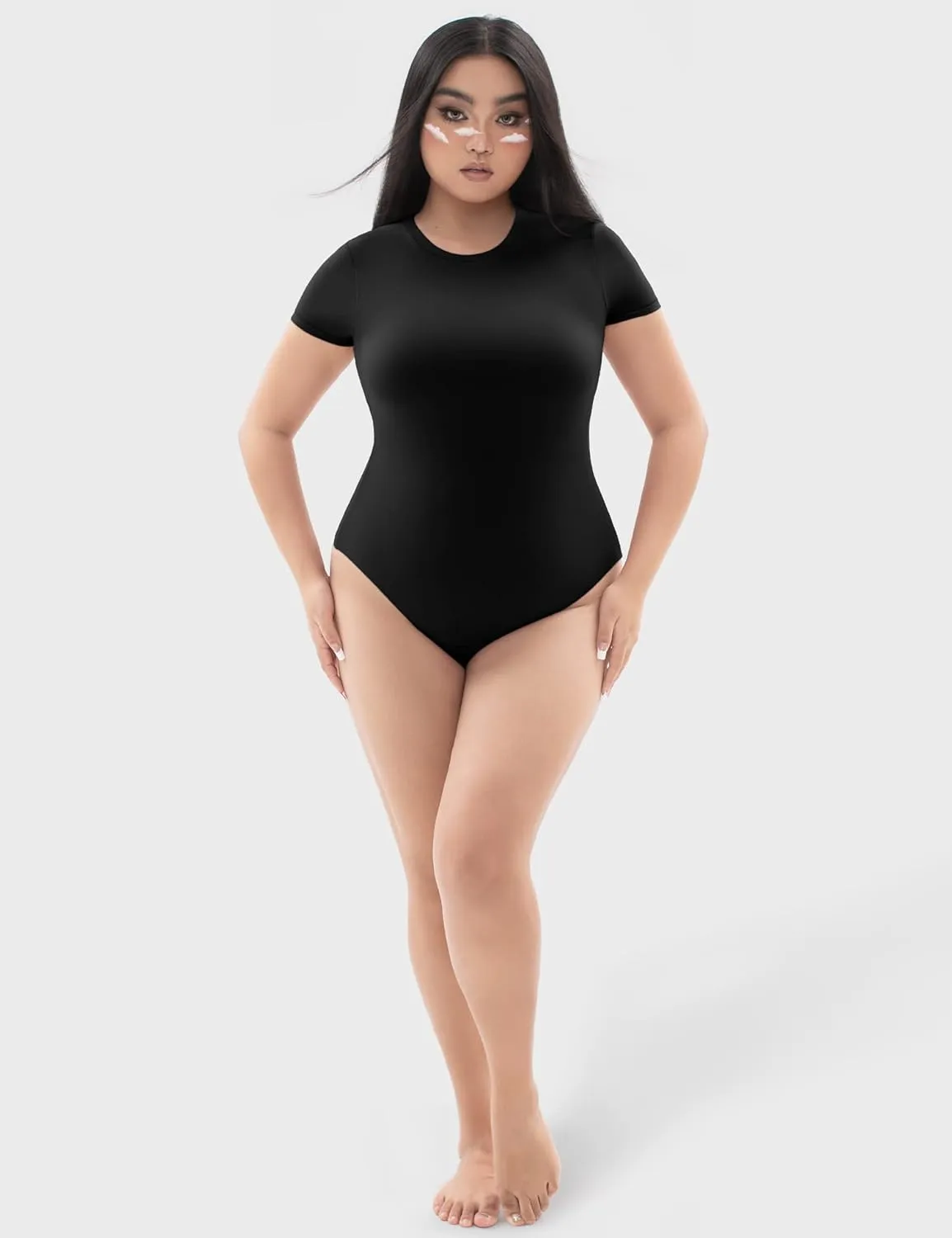 PUMIEY Women's Crew Neck Short Sleeve Thong Bodysuit Fashion T-shirt Tops Smoke Cloud Pro Collection