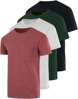 Real Essentials 4 Pack: Men's Cotton Performance Short Sleeve Crew Neck Pocket T-Shirt Athletic Top (Available in Big & Tall)
