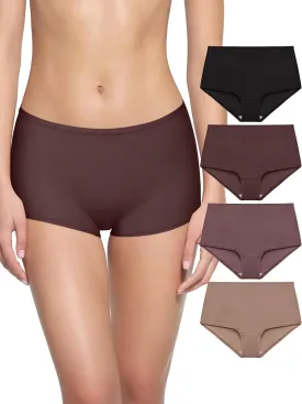 REORIA High Waisted Underwear for Women Full Coverage Boy Shorts Boxer Briefs 4 Pack