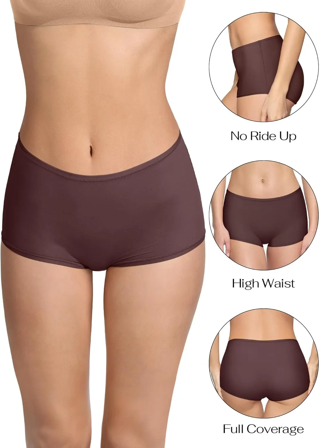 REORIA High Waisted Underwear for Women Full Coverage Boy Shorts Boxer Briefs 4 Pack