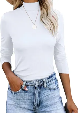REVETRO Womens Mock Turtleneck Long Sleeve Shirts Fall Winter Basic Slim Fit Layering Tops Lightweight Thermal T Shirt