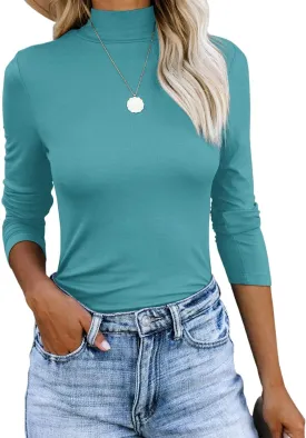 REVETRO Womens Mock Turtleneck Long Sleeve Shirts Fall Winter Basic Slim Fit Layering Tops Lightweight Thermal T Shirt