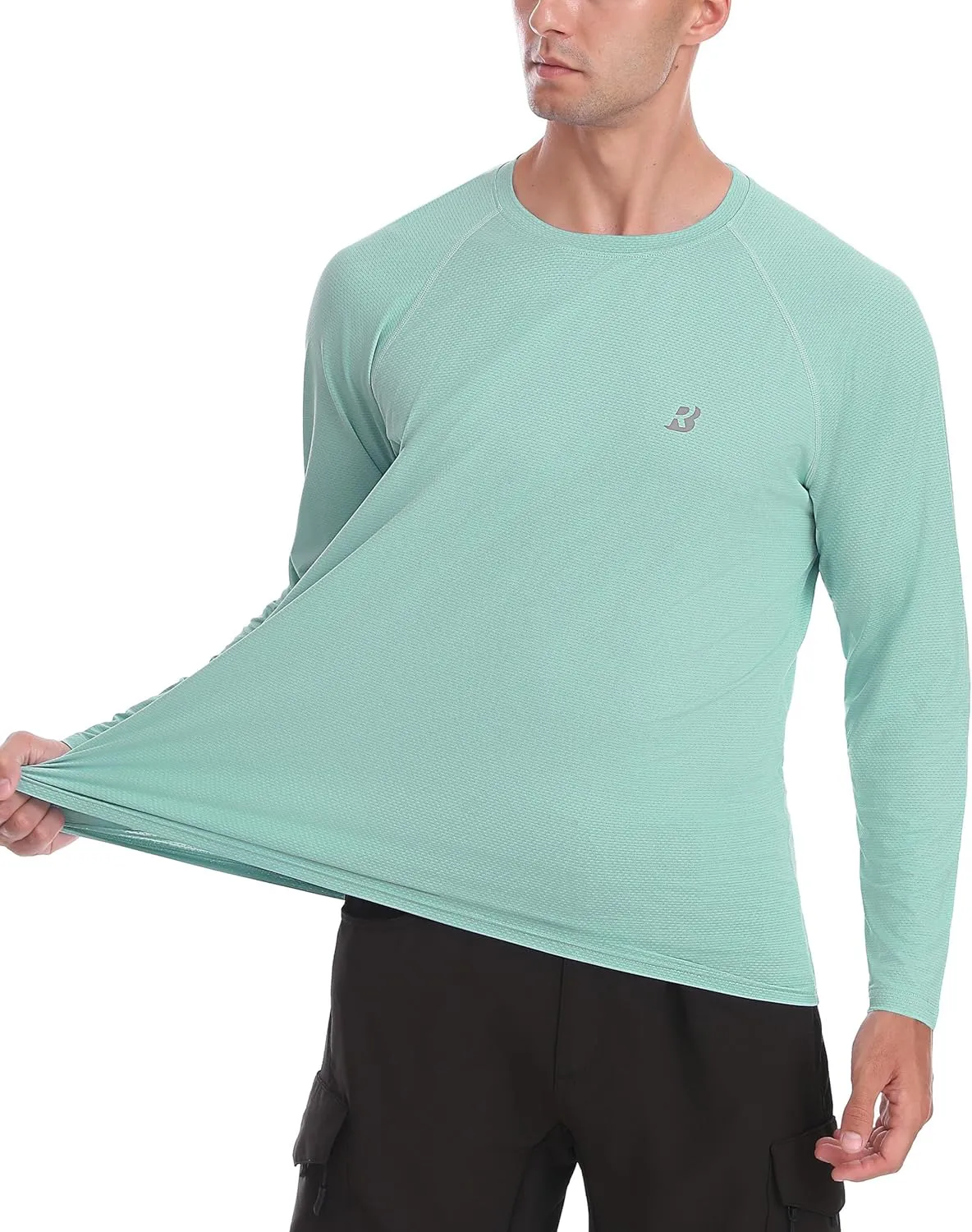 Roadbox Men's UPF 50  Rash Guard Long Sleeve, Cool Dry UV Sun Protection Water T-Shirts, Lightweight Fishing Hiking Shirts