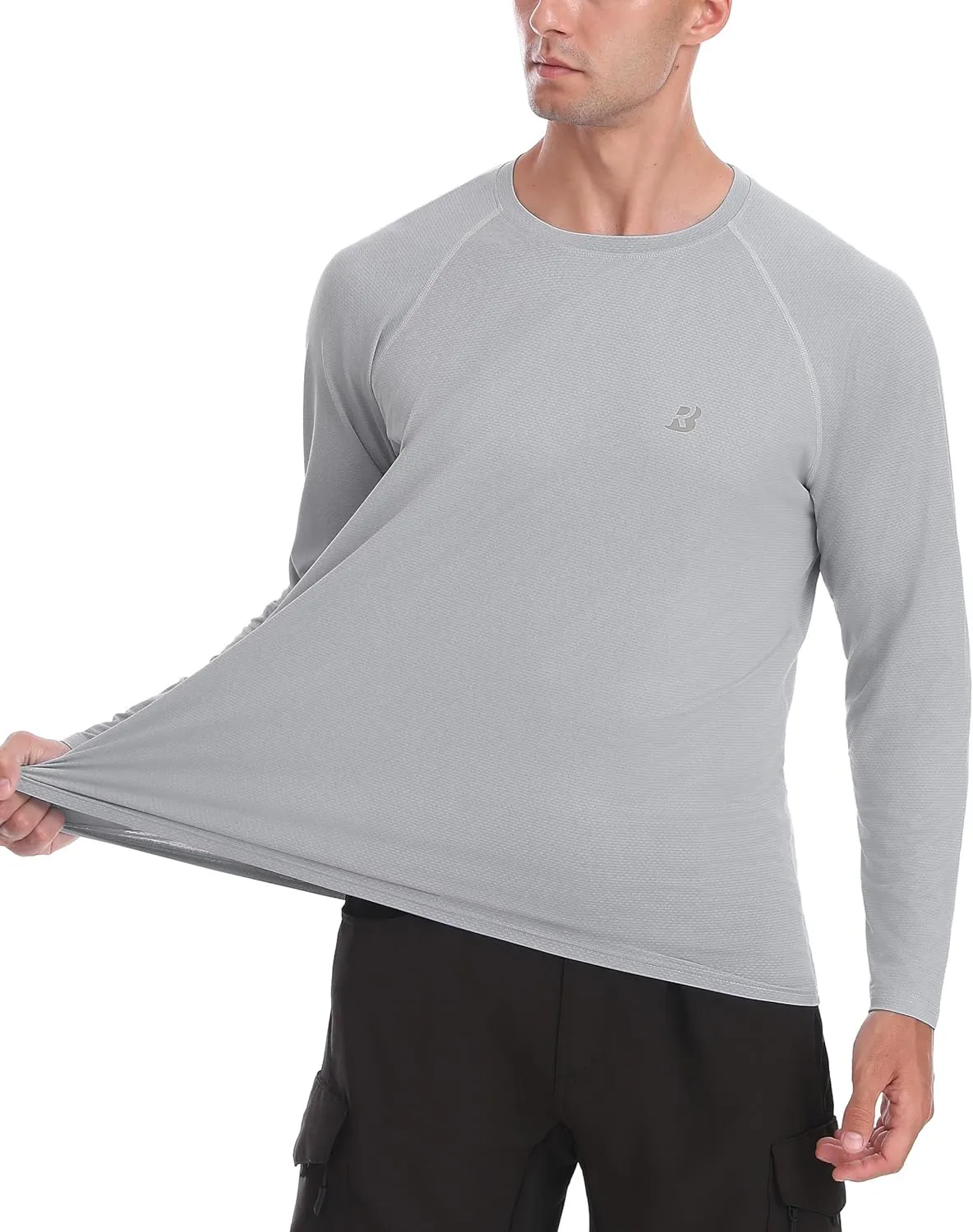 Roadbox Men's UPF 50  Rash Guard Long Sleeve, Cool Dry UV Sun Protection Water T-Shirts, Lightweight Fishing Hiking Shirts