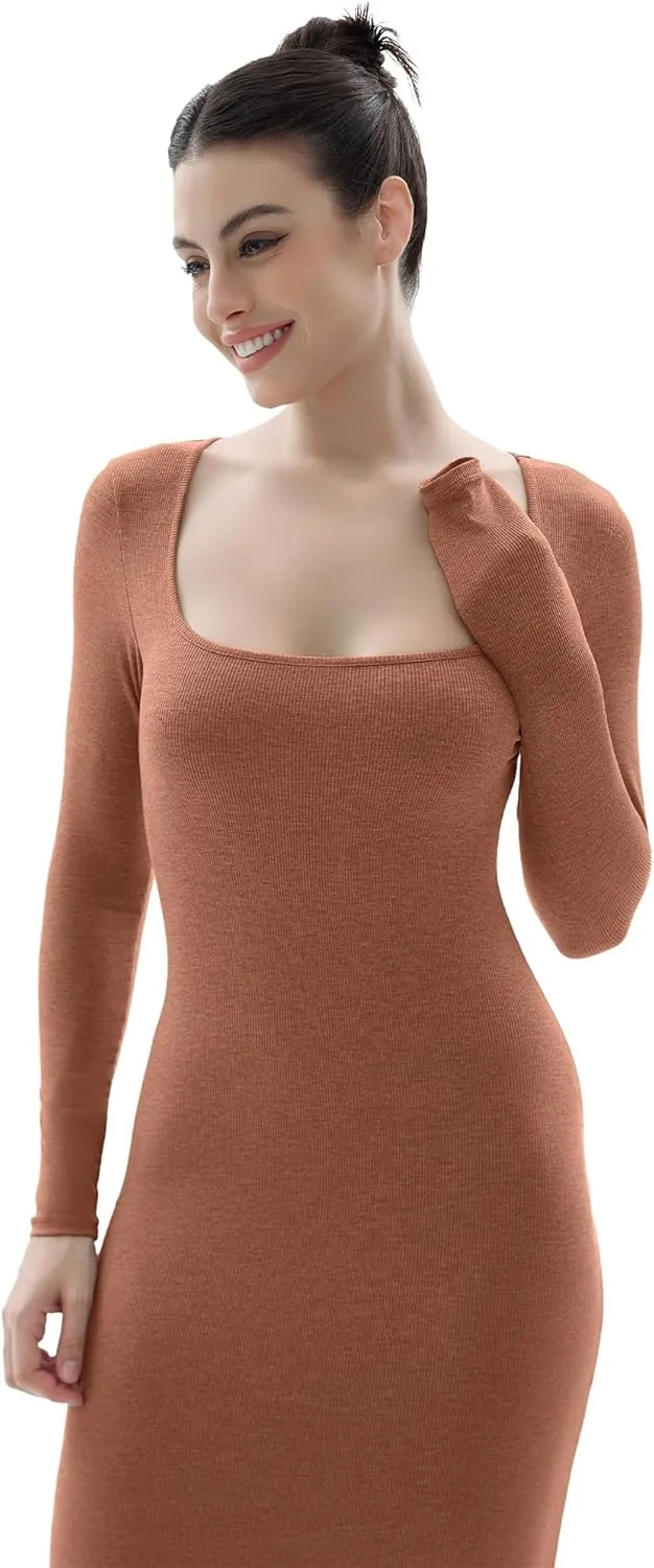 SHAPERX Women's Soft Lounge Slip Dress Sexy Ribbed Bodycon Dresses