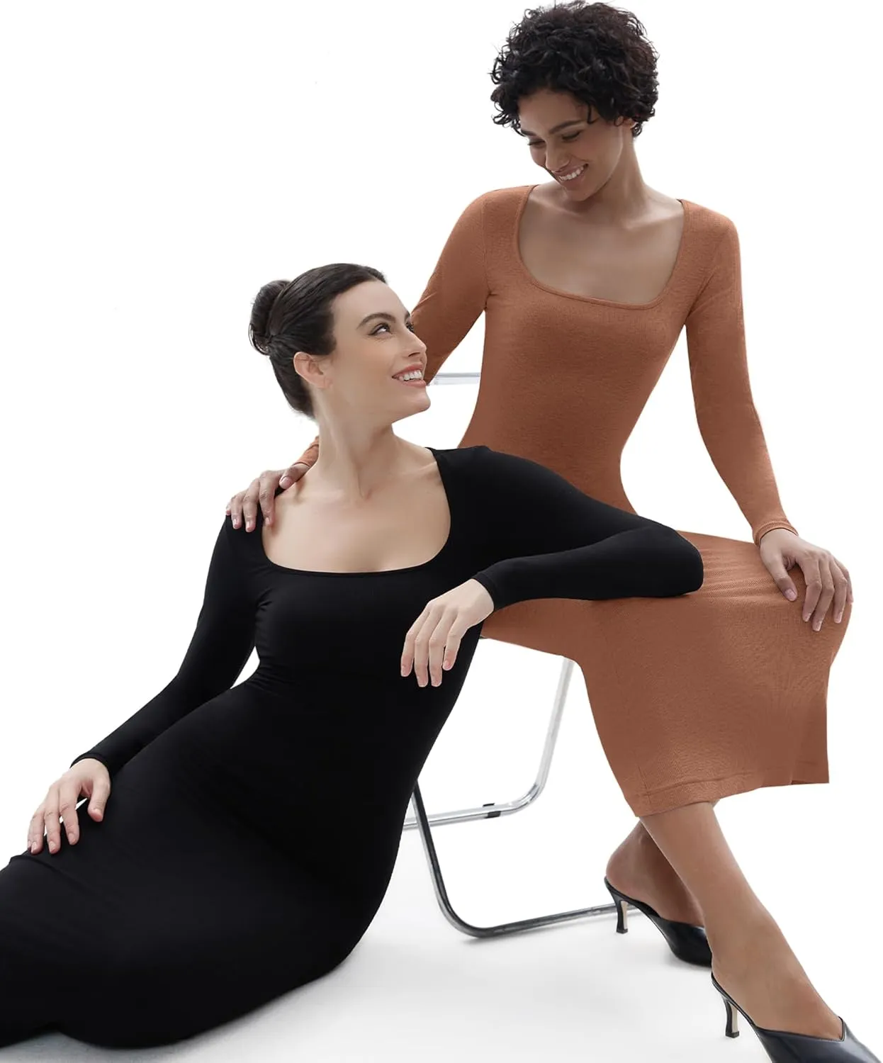SHAPERX Women's Soft Lounge Slip Dress Sexy Ribbed Bodycon Dresses