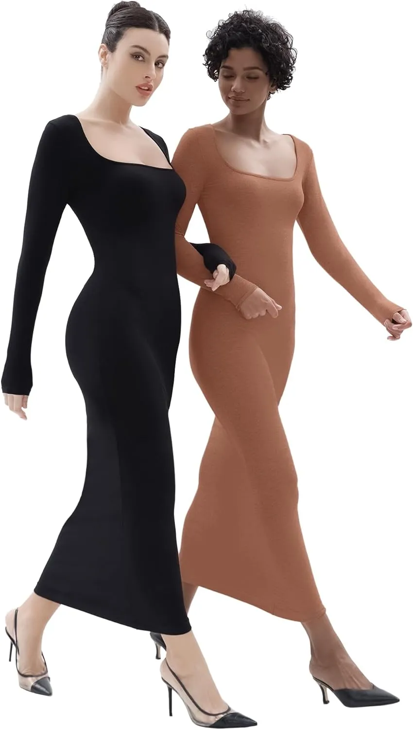 SHAPERX Women's Soft Lounge Slip Dress Sexy Ribbed Bodycon Dresses