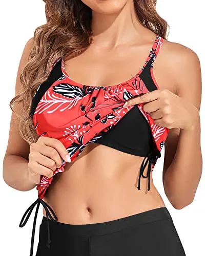 Slimming & Maternity Swim Tank Top Women-Red Floral