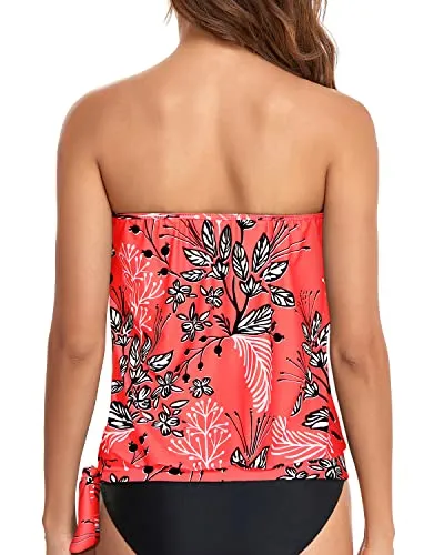 Strapless Tankini Tops For Women Swimwear Top Only-Red Floral