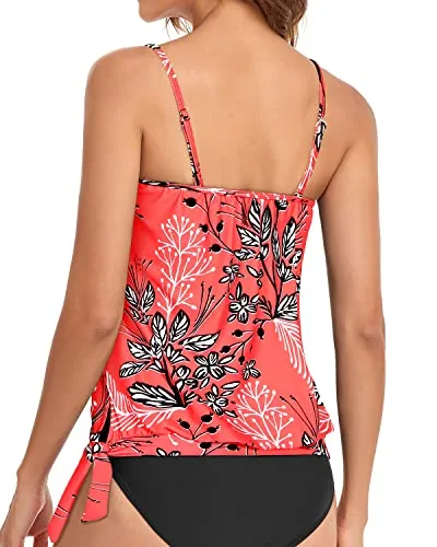 Strapless Tankini Tops For Women Swimwear Top Only-Red Floral
