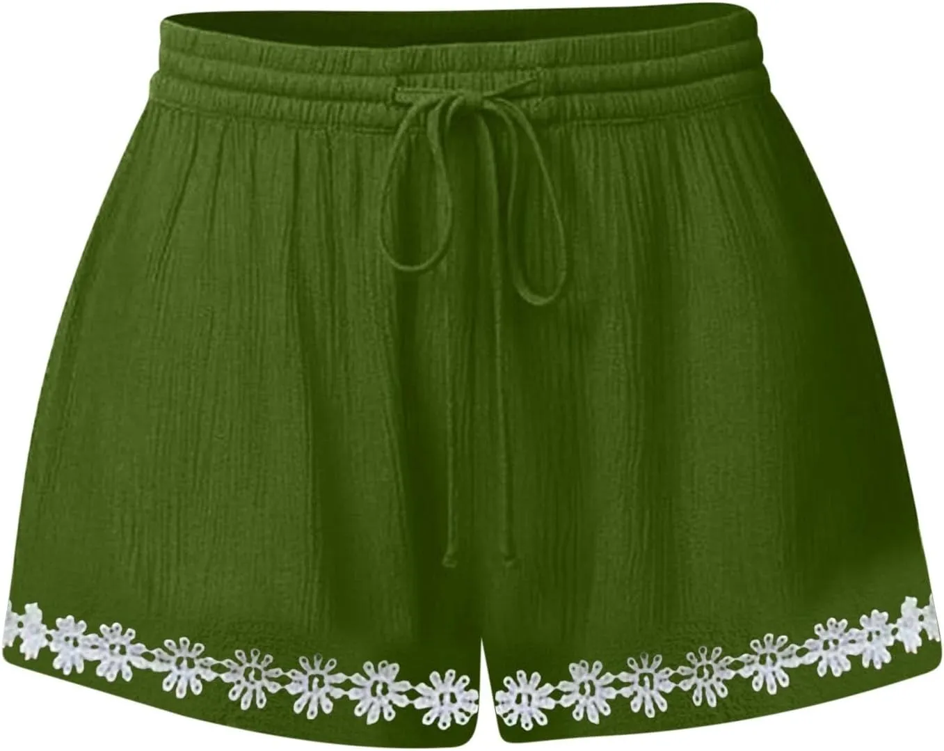 Summer Shorts for Women 2025 Trendy Casual Lace Hem Beach Shorts Plus Size Elastic High Waist Summer Wide Leg Short