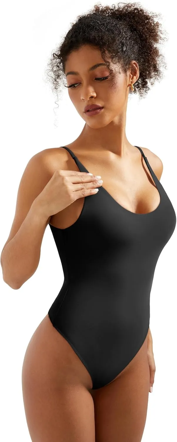 SUUKSESS Women Sexy Scoop Neck Thong Bodysuit Backless Cami Bodysuit Top