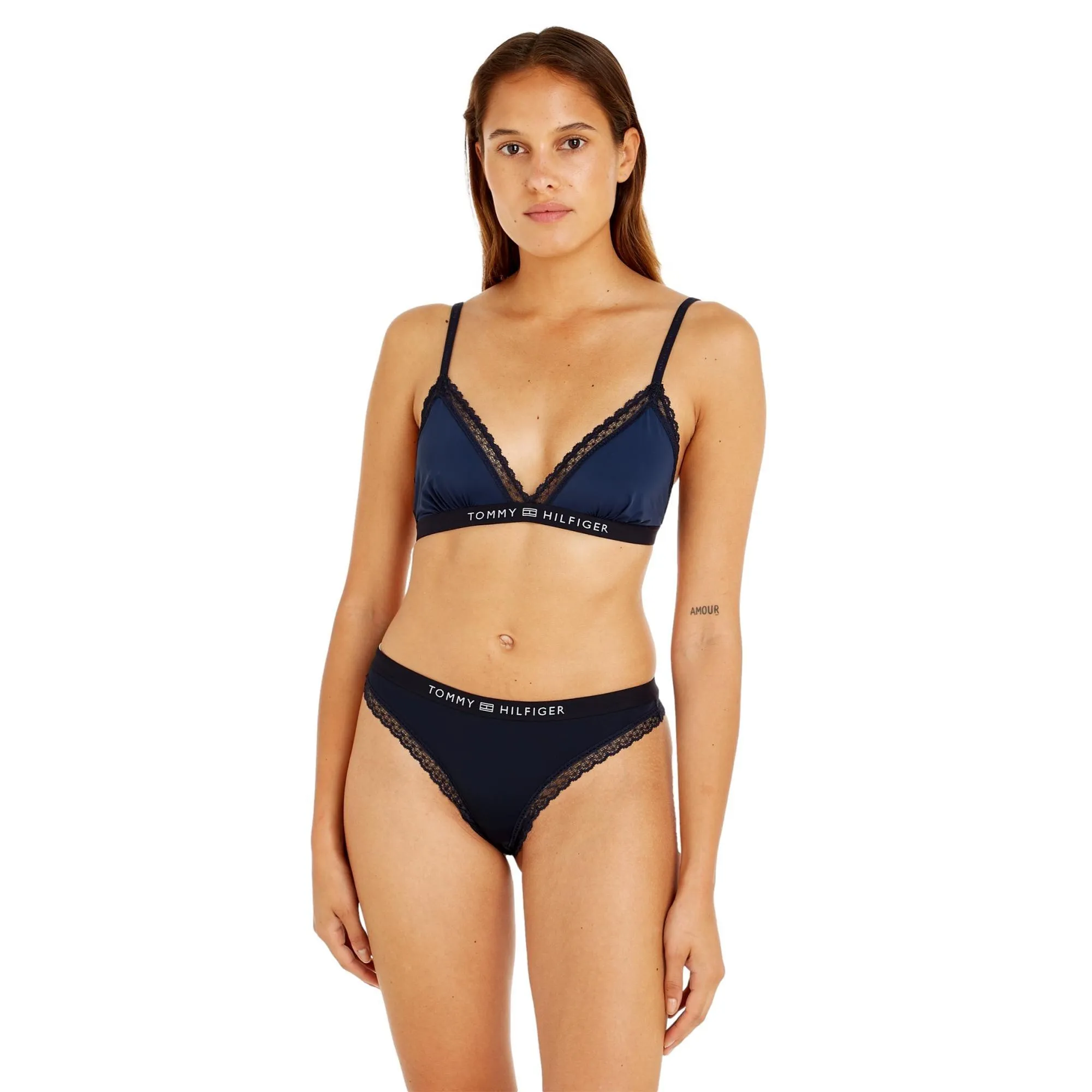 Tommy Hilfiger Logo Lace Trim Thong - Desert Sky