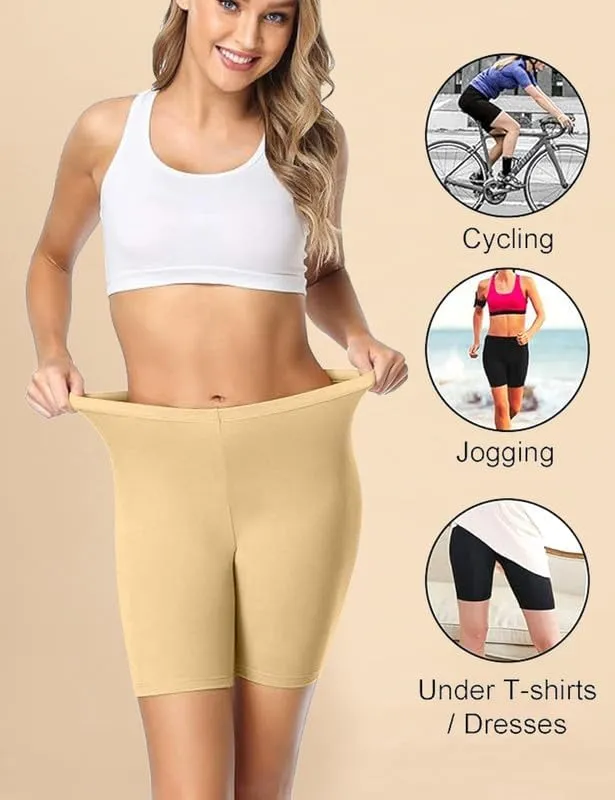 TRENDMALLS Women's High Coverage Super Combed Cotton Elastane Stretch Mid Waist Cycling Shorts