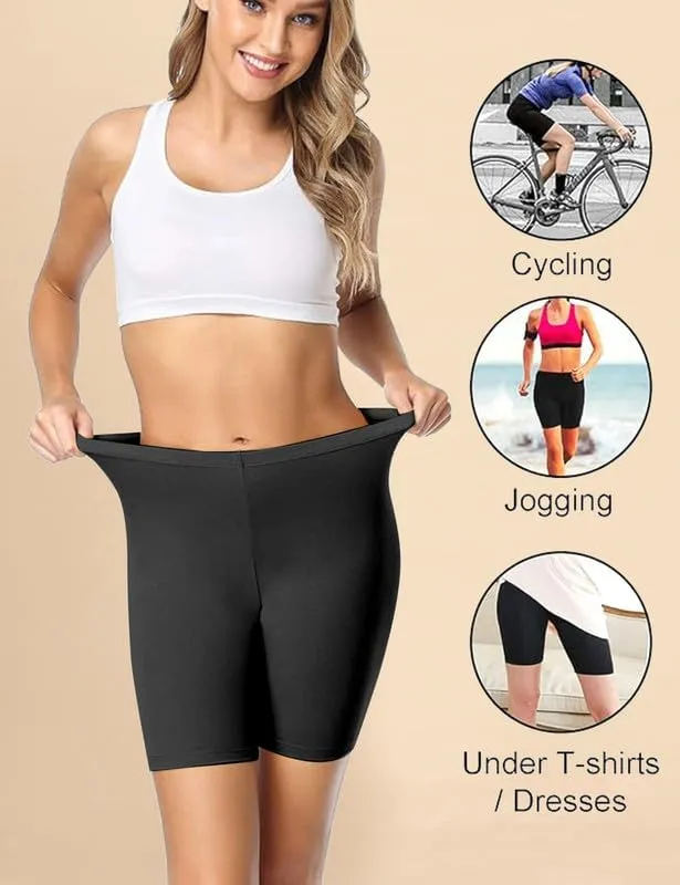 TRENDMALLS Women's High Coverage Super Combed Cotton Elastane Stretch Mid Waist Cycling Shorts