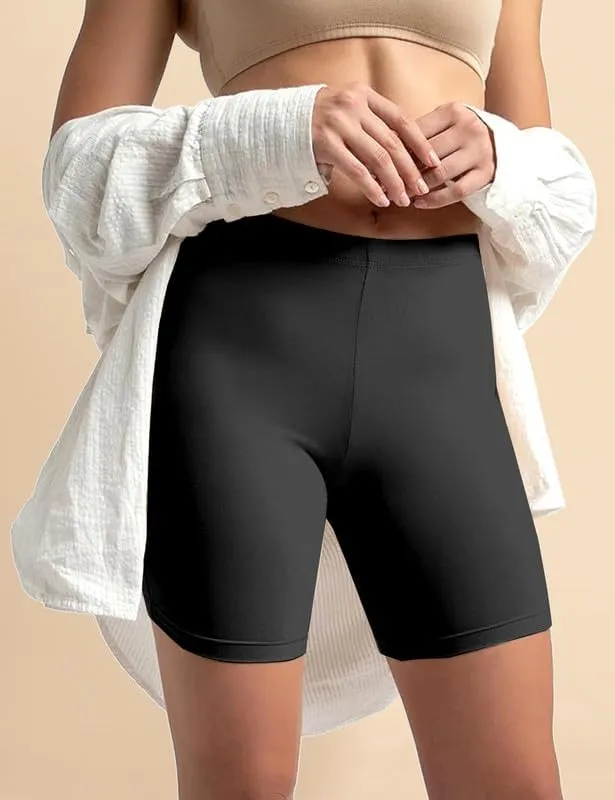 TRENDMALLS Women's High Coverage Super Combed Cotton Elastane Stretch Mid Waist Cycling Shorts