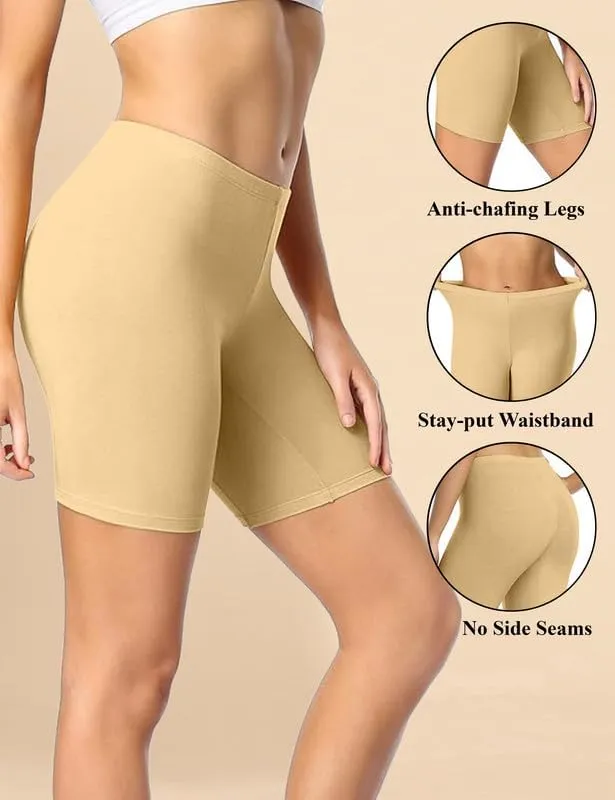 TRENDMALLS Women's High Coverage Super Combed Cotton Elastane Stretch Mid Waist Cycling Shorts