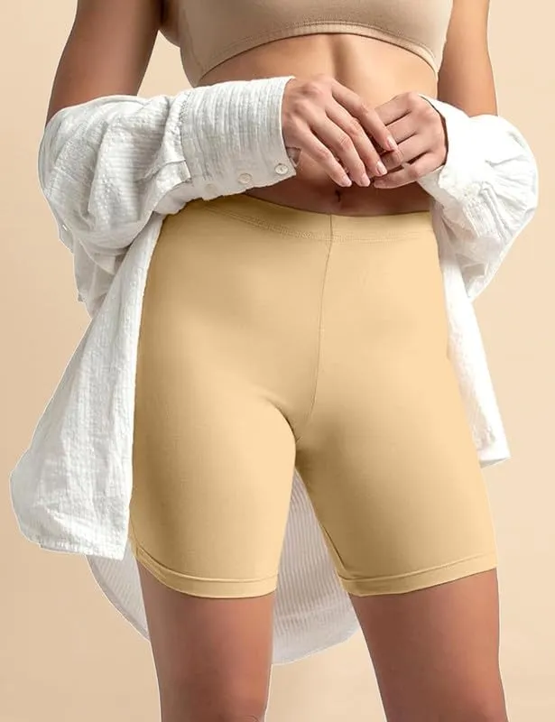 TRENDMALLS Women's High Coverage Super Combed Cotton Elastane Stretch Mid Waist Cycling Shorts
