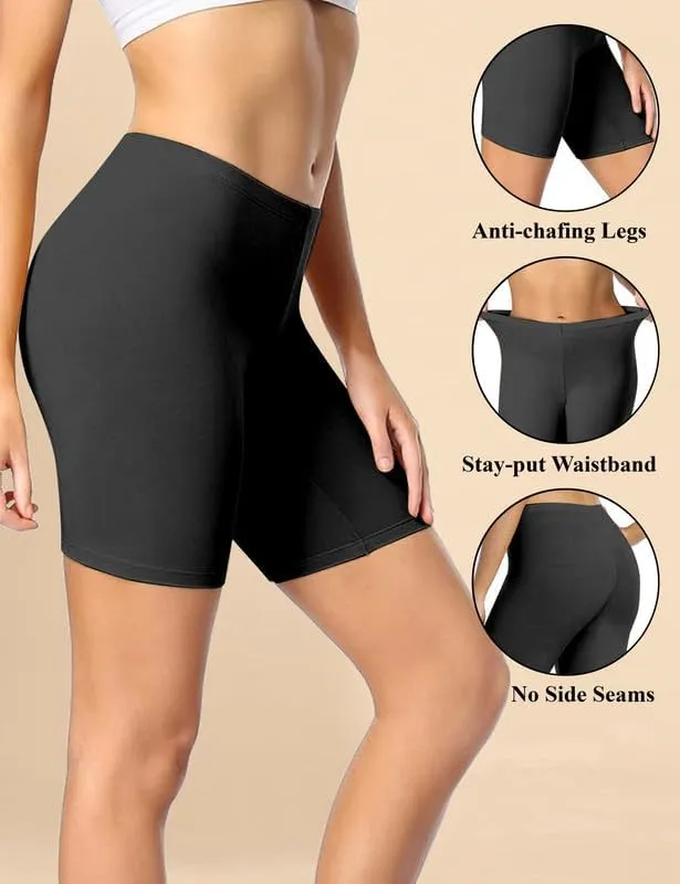 TRENDMALLS Women's High Coverage Super Combed Cotton Elastane Stretch Mid Waist Cycling Shorts