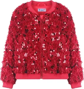 WELAKEN Girls Faux Feather Sequin Jacket Shiny Long Sleeve Zip Up Coat with Pockets 5-12Y