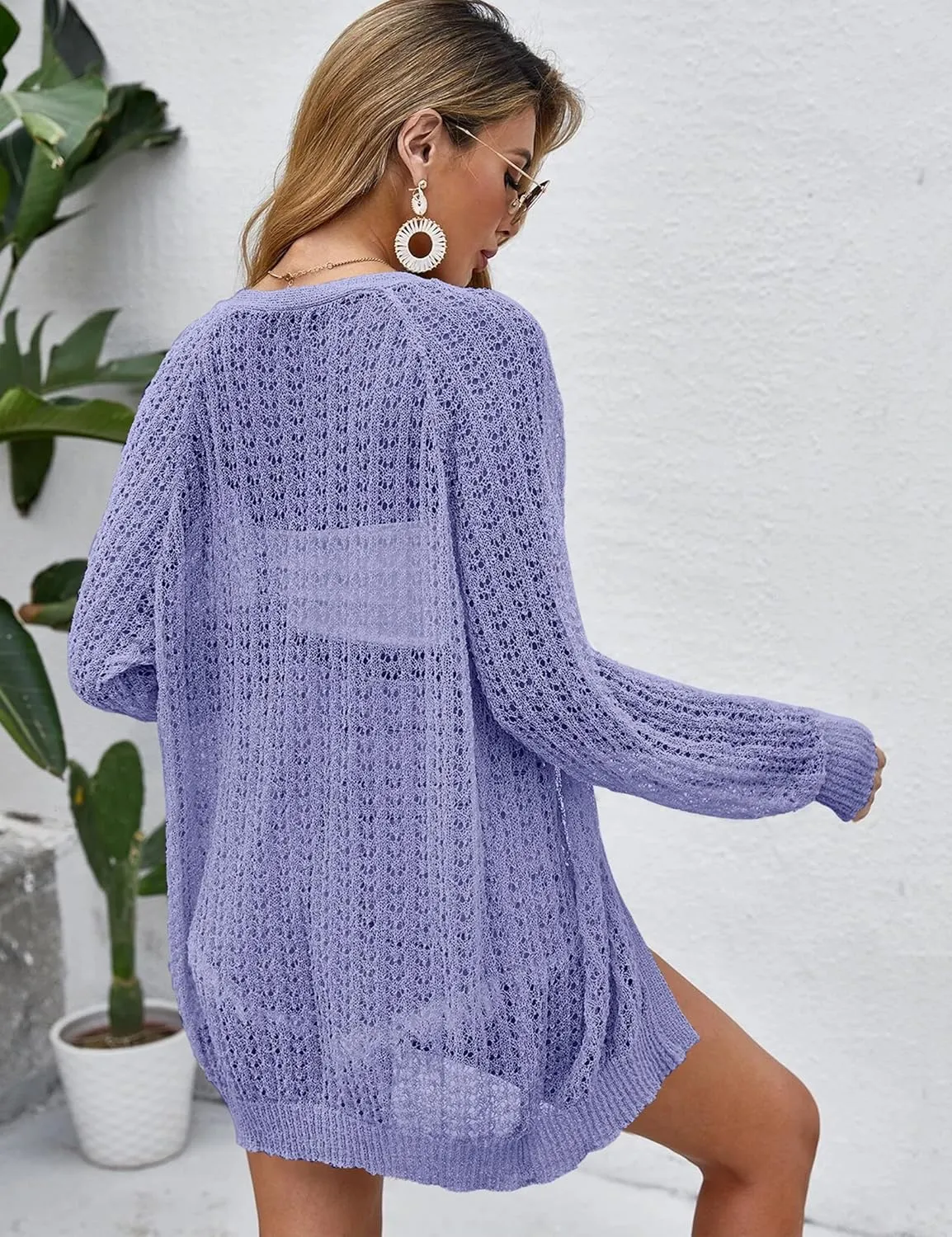 Women Crochet Lightweight Cardigan Cover Up Open Front Long Sleeve Summer Cardigans