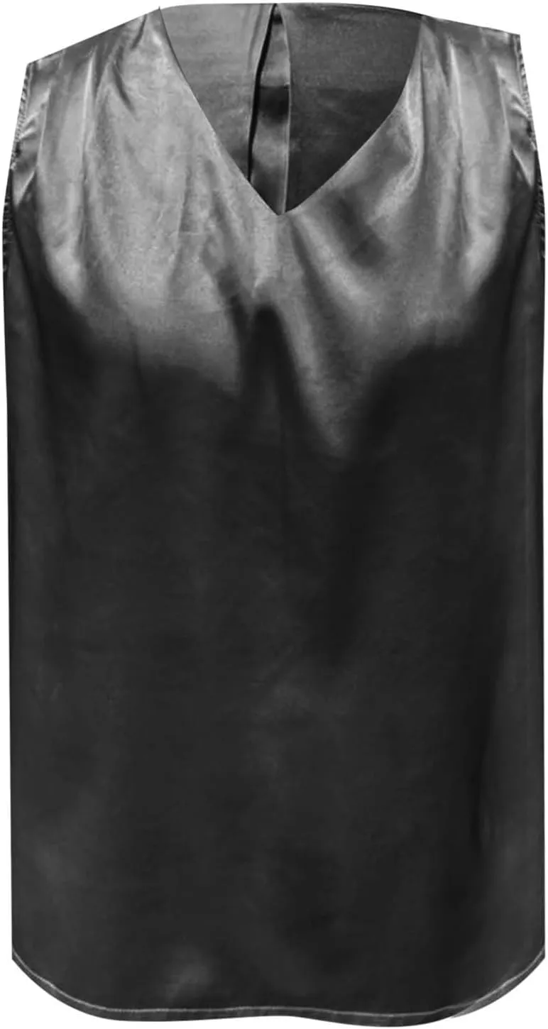 Women Summer Tank Tops V Neck Silk Satin Blouse Sleeveless Shirt Business Casual Dressy Outfit Vacation Clothes
