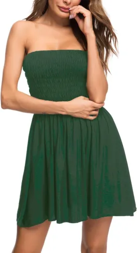 Women's Cover Up Tie Shoulder Frill Smocked High Waist Dresses Tube Top Beach Mini Dress 6605