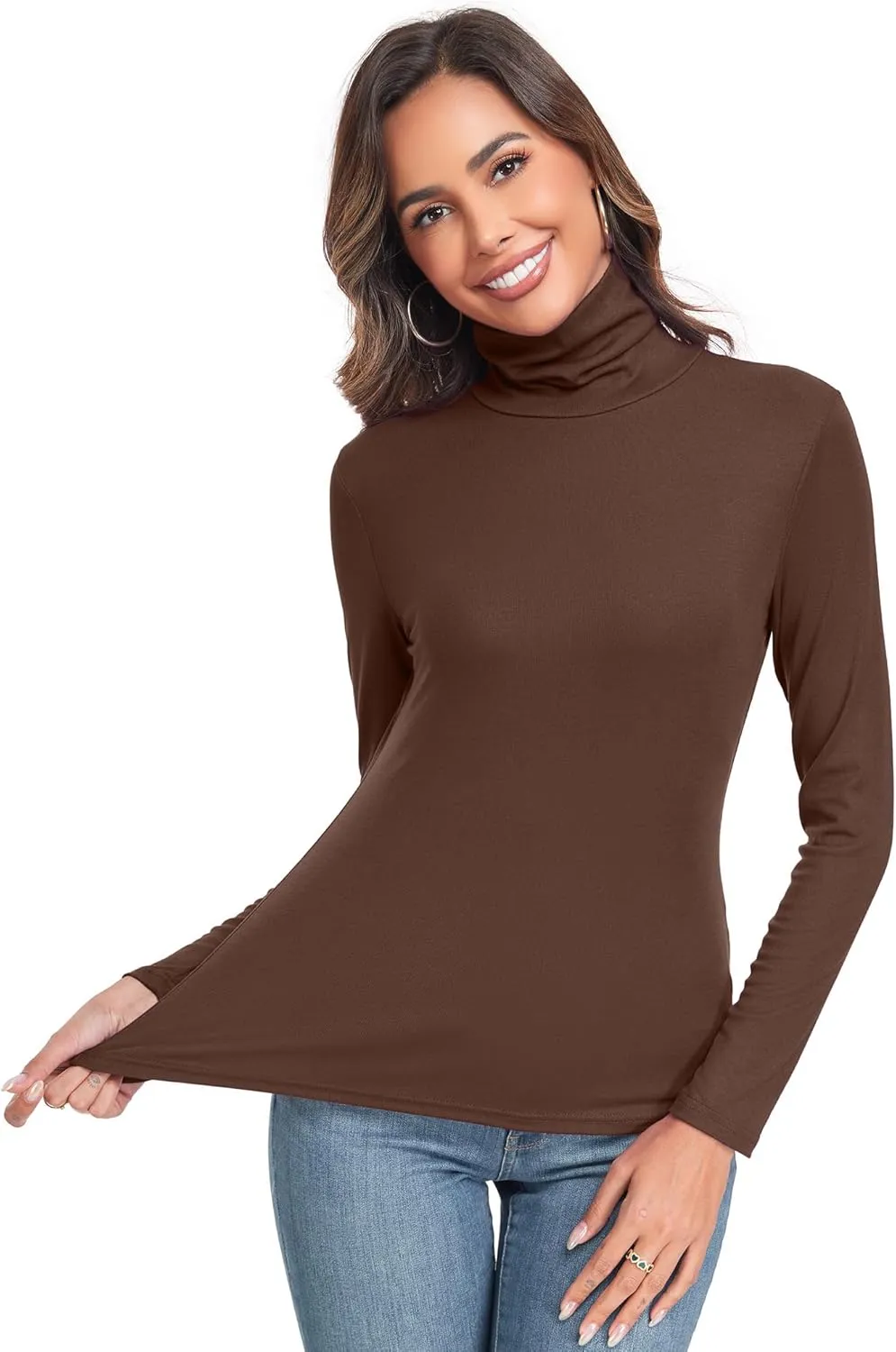 Women's Long Sleeve Casual Lightweight Turtleneck Top Slim Fit Thermal Active Layer Shirts