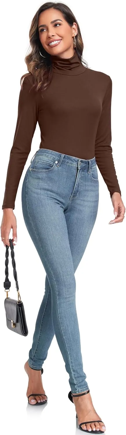 Women's Long Sleeve Casual Lightweight Turtleneck Top Slim Fit Thermal Active Layer Shirts