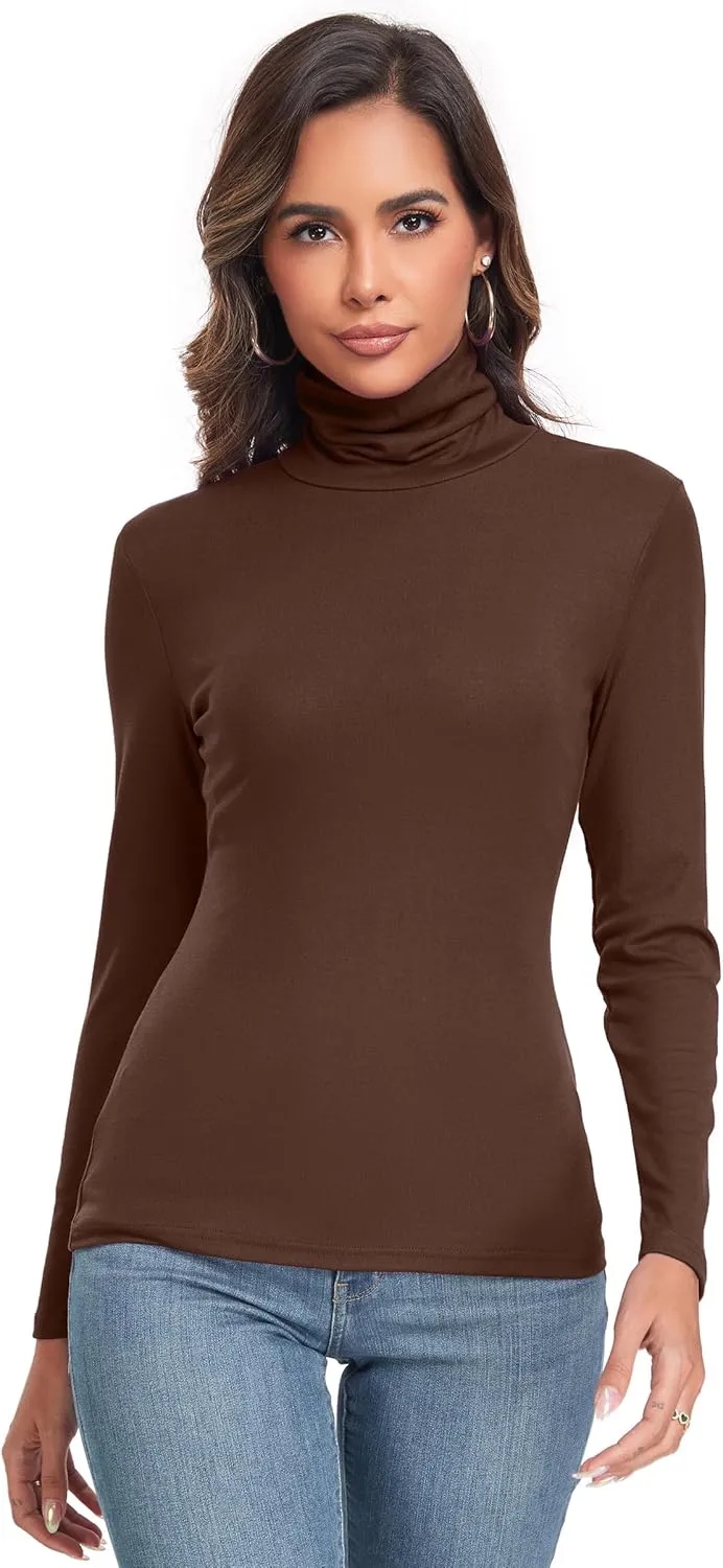 Women's Long Sleeve Casual Lightweight Turtleneck Top Slim Fit Thermal Active Layer Shirts
