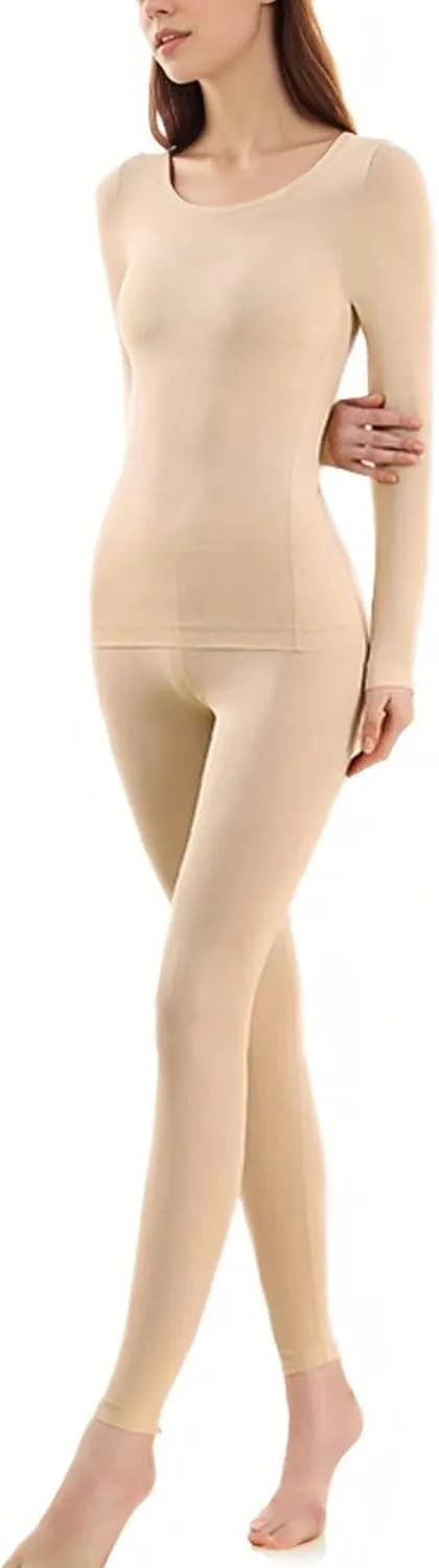 Women's Long Underwear Ultra Thin Long Johns Crewneck Thermal Underwear sets Top & Legging