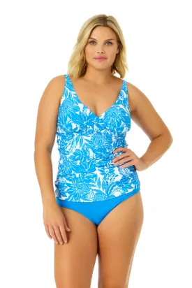 Women's Midnight Floral Hidden Underwire Drape Front Tankini Swim Top