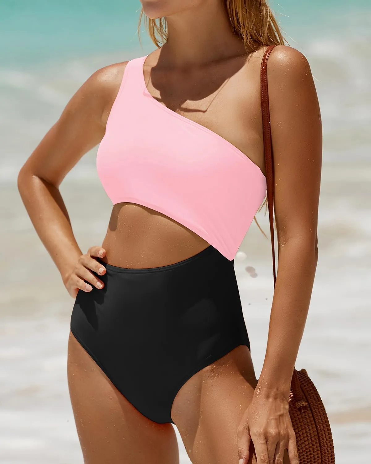 Women's One Piece Swimsuit- One Shoulder Bathing Suit Cutout Tummy Control Swimwear
