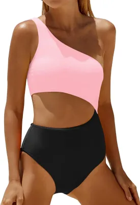Women's One Piece Swimsuit- One Shoulder Bathing Suit Cutout Tummy Control Swimwear