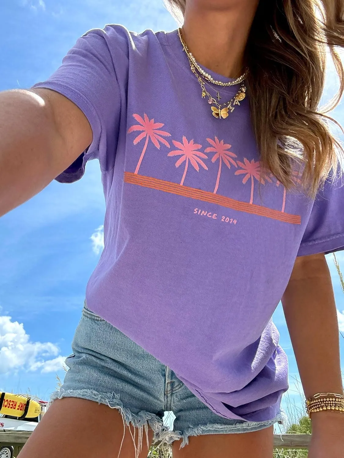 Womens Oversized Vintage Flower T-Shirts Preppy Western Graphic Tees Tops Y2k Ocean Coastal Summer Beachy T Shirts