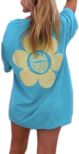 Womens Oversized Vintage Flower T-Shirts Preppy Western Graphic Tees Tops Y2k Ocean Coastal Summer Beachy T Shirts