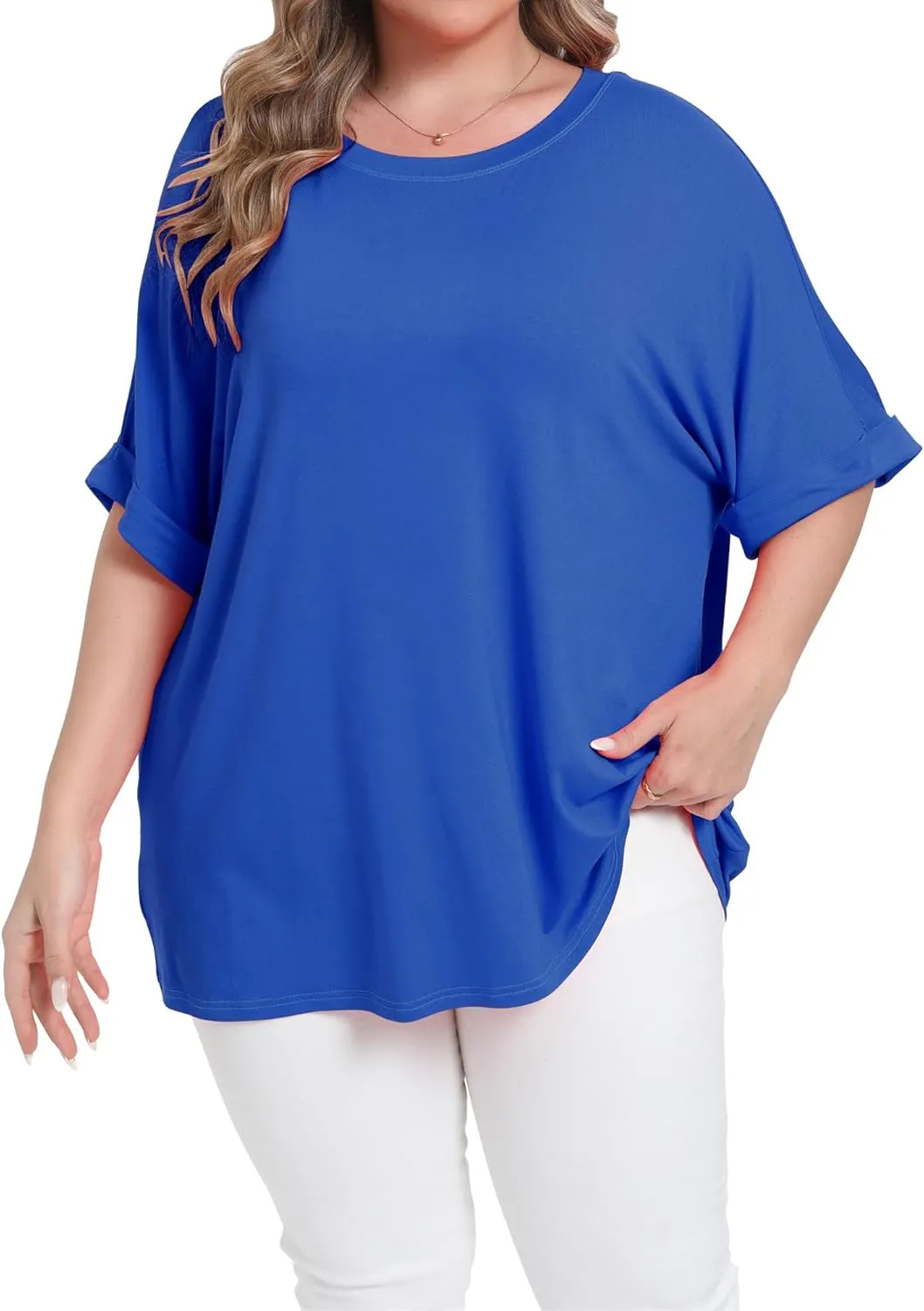 Womens Plus Size Oversized T Shirts Summer Half Sleeve Crew Neck Tops Casual Tunic Blouse