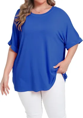 Womens Plus Size Oversized T Shirts Summer Half Sleeve Crew Neck Tops Casual Tunic Blouse
