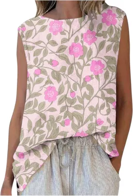 Womens Plus Size Tank Tops Crewneck Floral Graphic Loose Comfy Casual Sleeveless Thin Style Outdoor Walking Vests