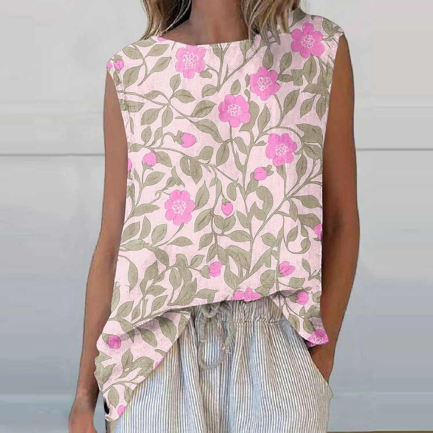 Womens Plus Size Tank Tops Crewneck Floral Graphic Loose Comfy Casual Sleeveless Thin Style Outdoor Walking Vests