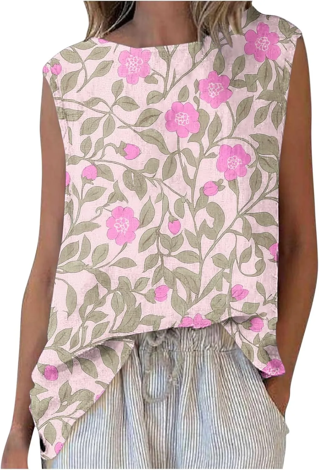 Womens Plus Size Tank Tops Crewneck Floral Graphic Loose Comfy Casual Sleeveless Thin Style Outdoor Walking Vests